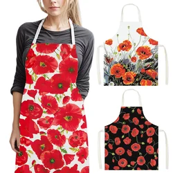 Poppy Flower Print Cooking Apron for Men Women Home Cleaning Clothes BBQ Pinafore Chef Waiter Kitchen Aprons for Nail Salons