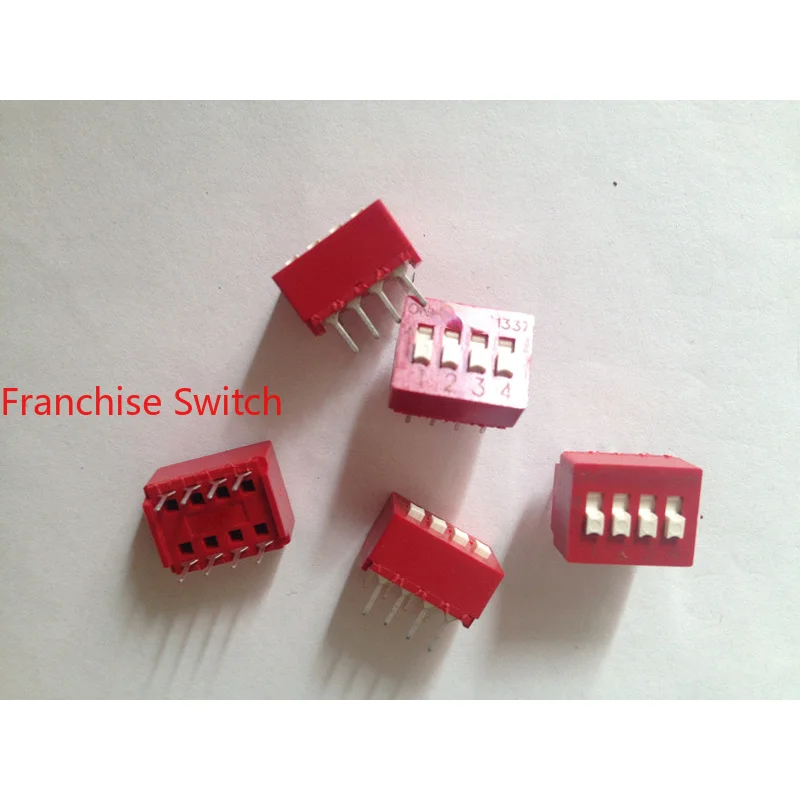 10PCS BD04 DIP Switch 4-position Pitch 2.54MM Code  Piano Key Red Toggle