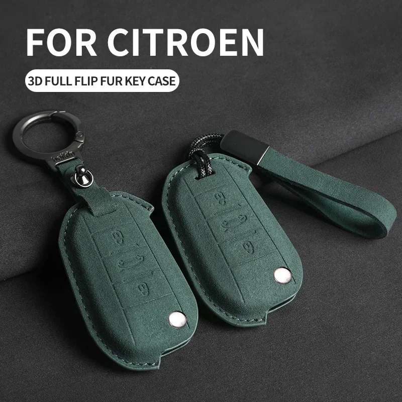 

1PC Suede Car Flip Key Case Cover for Citroen C2 C3 C5 X7 C4 Picasso Berlingo for Peugeot 208 308 408 508 2008 3008 4008 5008 T9