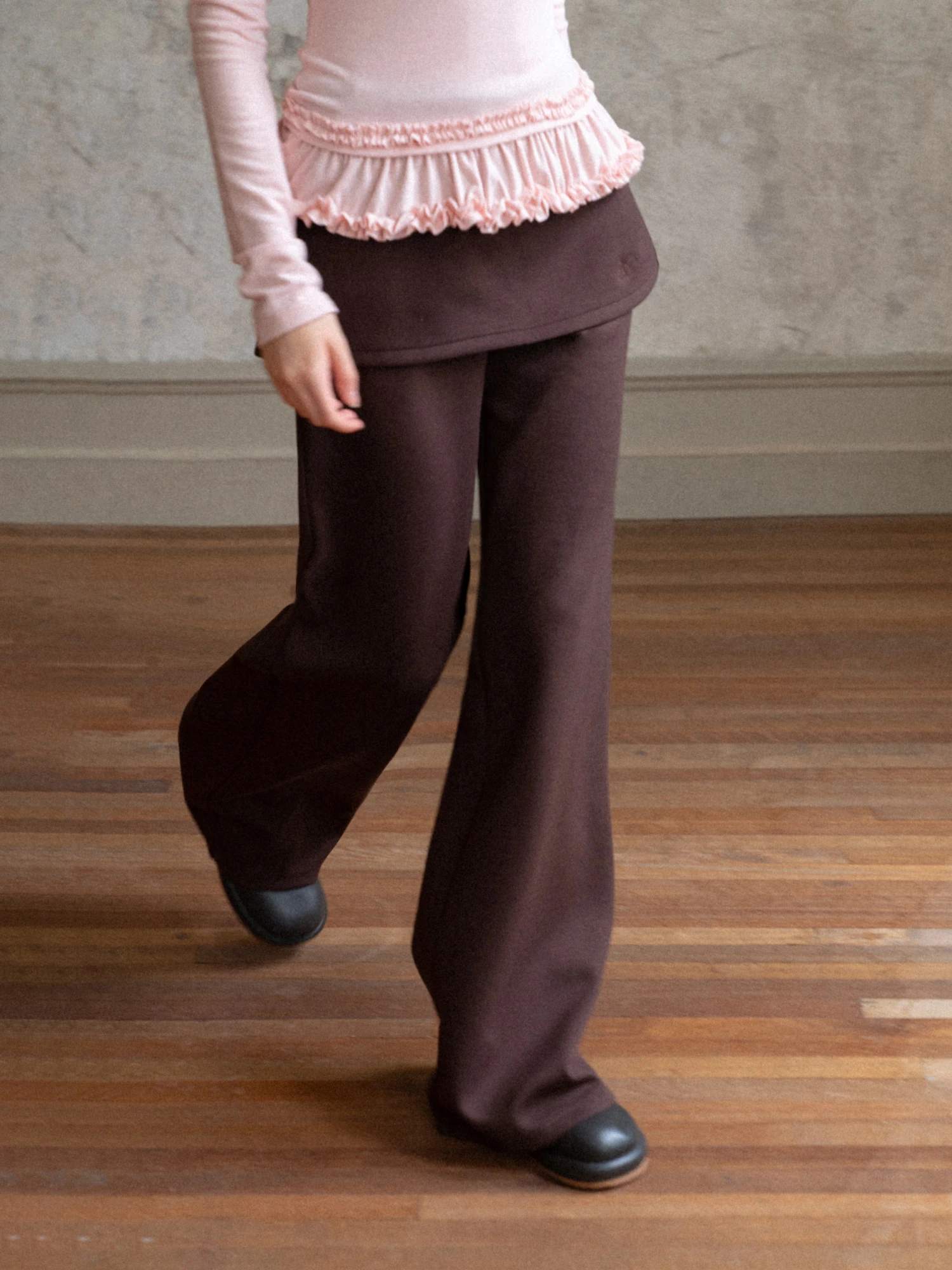 High Waist Fleece Lined Wide Leg Pants Women's Casual Trousers Eggka Design Sense Skirt Pants Thermal Winter Fashion