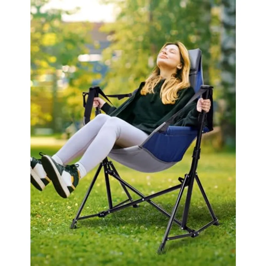 

Hammock Camping Chair - 3 Heights Portable Hammock Chair Camping with Adjustable Backrest, Headrest, Padded Seat, Cup Holder -