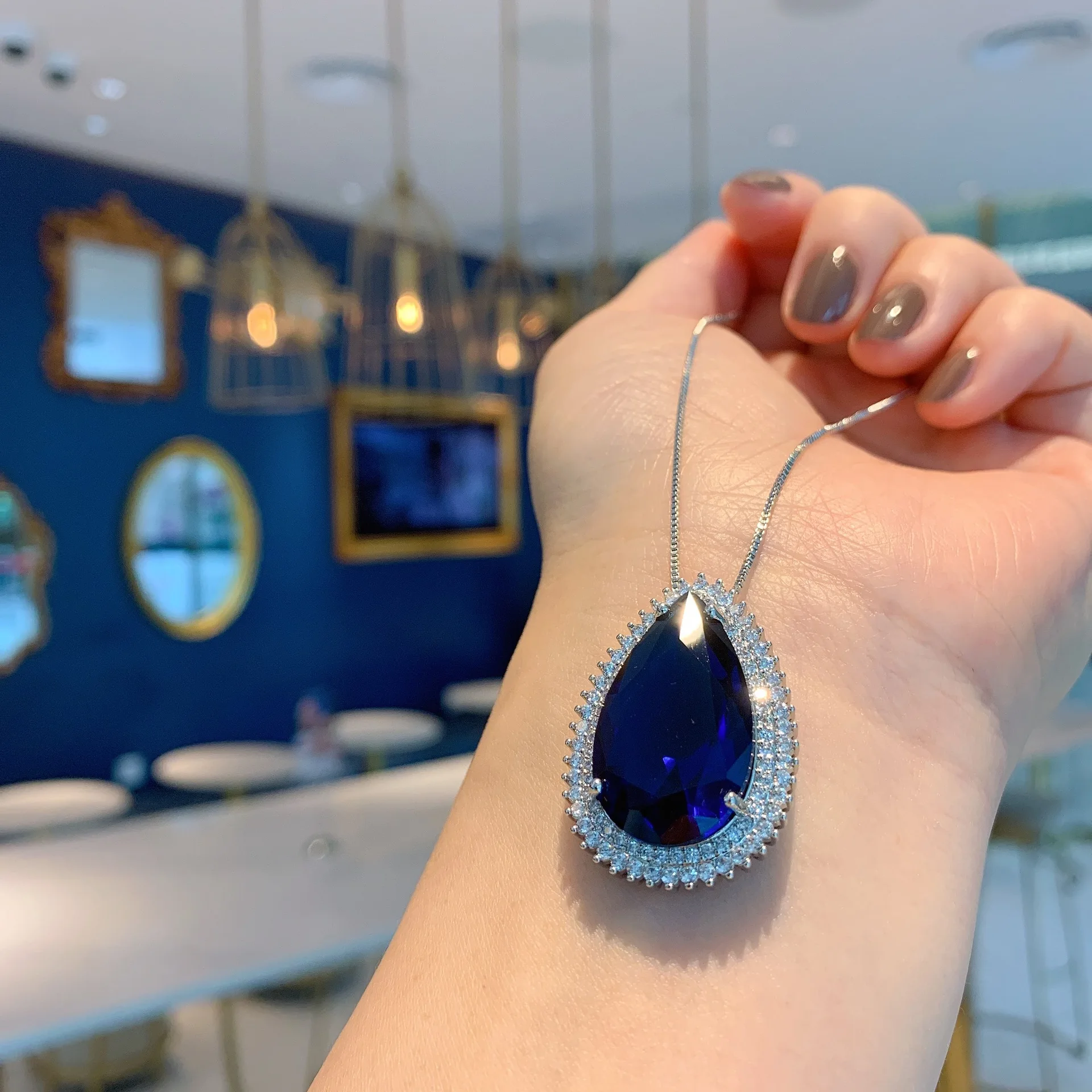 

Набор серег для девочек, свадебные украшения, ювелирные изделия с цирконием, роскошные свадебные украшения в форме синей капли, модное ожерелье для вечеринок, подарок