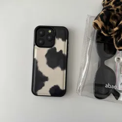Leather Milk Cow Print Simple Phone Case For Iphone 16Pro 15 16 13 14ProMax 12 14 Pro Max 15Pro 13Pro Cover Shockroof Shell