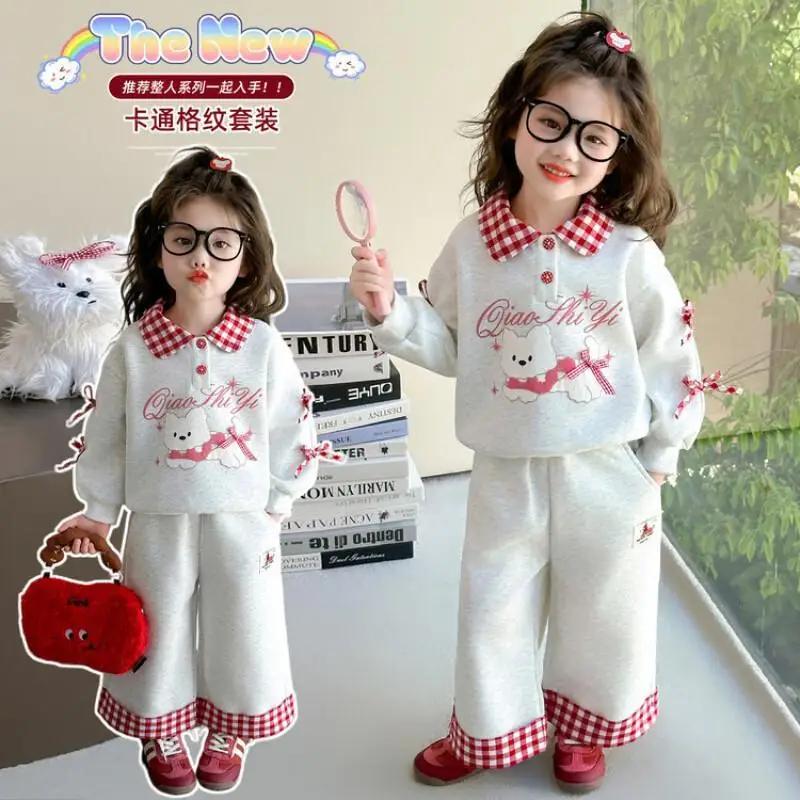 

Kawaii Girl, корейская версия, комплект из двух предметов, модная повседневная студенческая одежда с героями мультфильмов на осень и зиму, новый стиль, детская одежда с лацканами