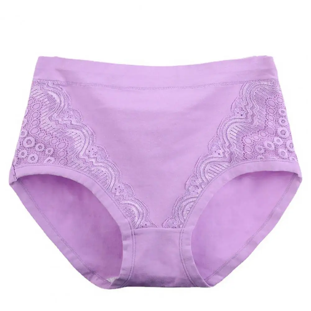 Menstruation Panties Lace High Waist Close Fit Cotton Crotch Obesity Briefs Middle Aged Panties Underwear for Daily Wear