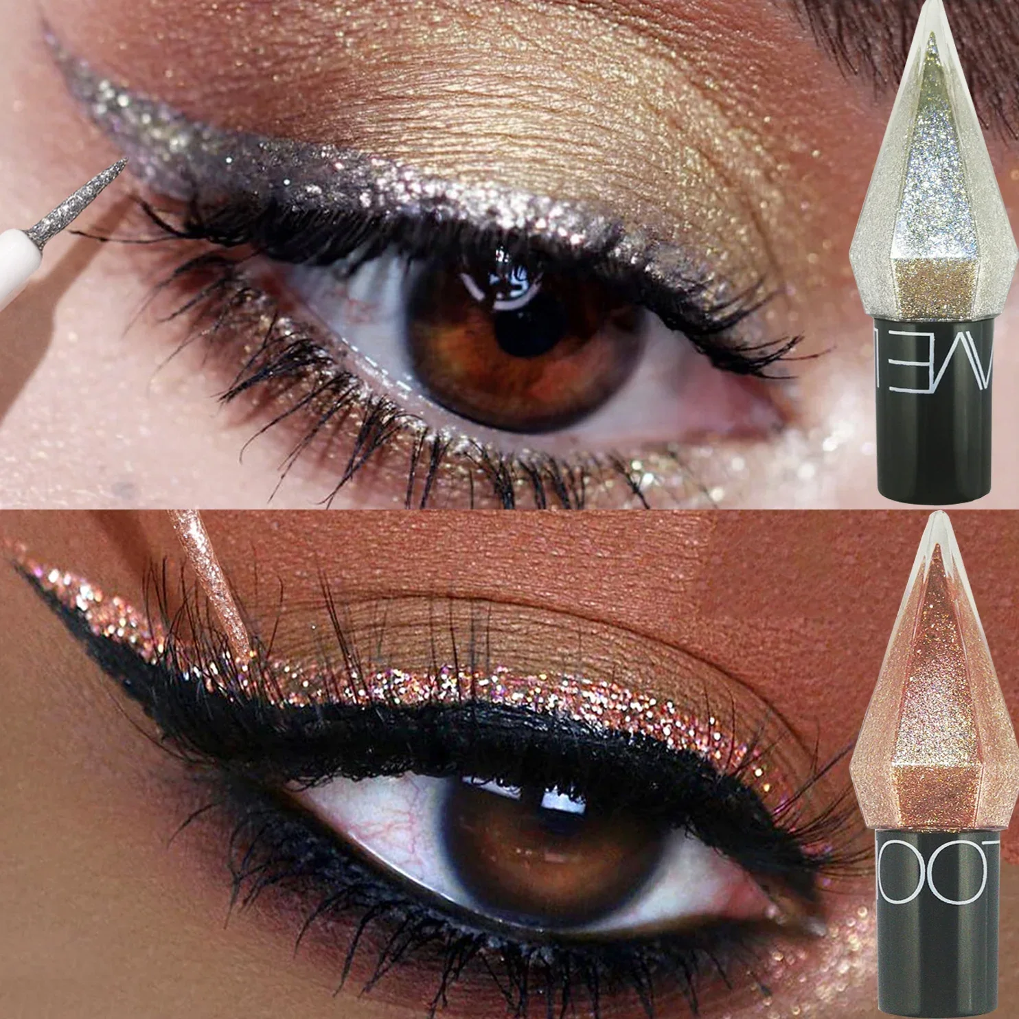 Glitzer flüssiger Eyeliner Diamant glänzender Lidschatten Silber Roségold Eyeliner Bleistift wasserdichte Augen Schatten Stick Make-up Kosmetik