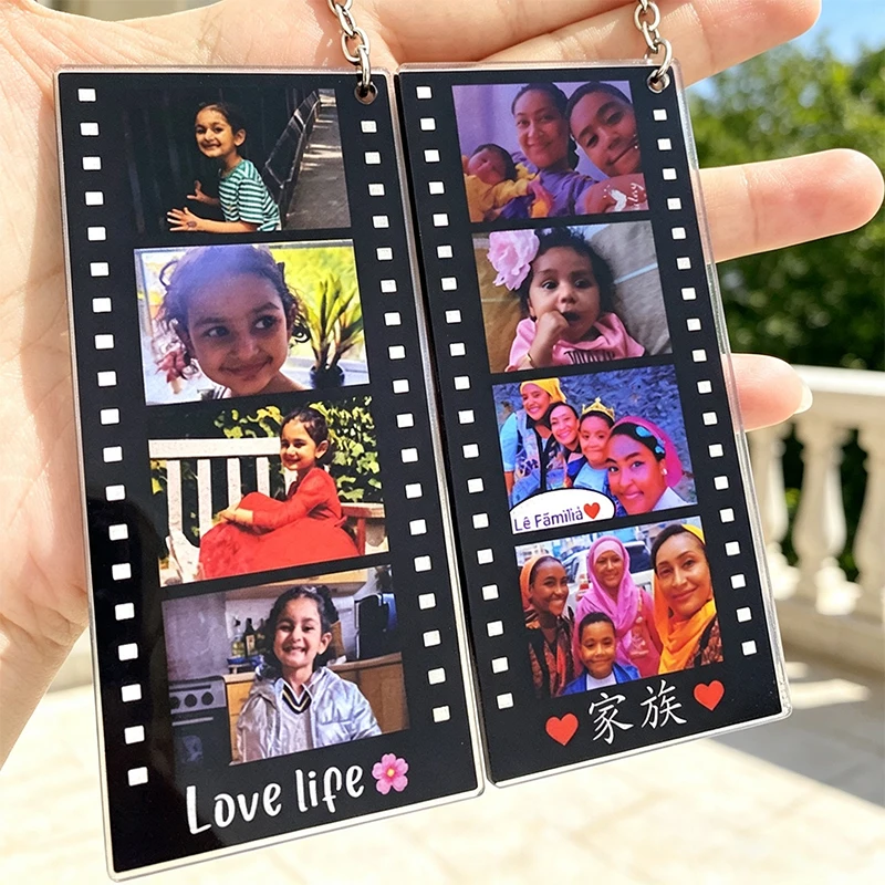 1-4 Available Photos Personalized Booth Strip Keychain Acrylic Custom Couples Family Photos Keyring Gift Bag Car Accessories