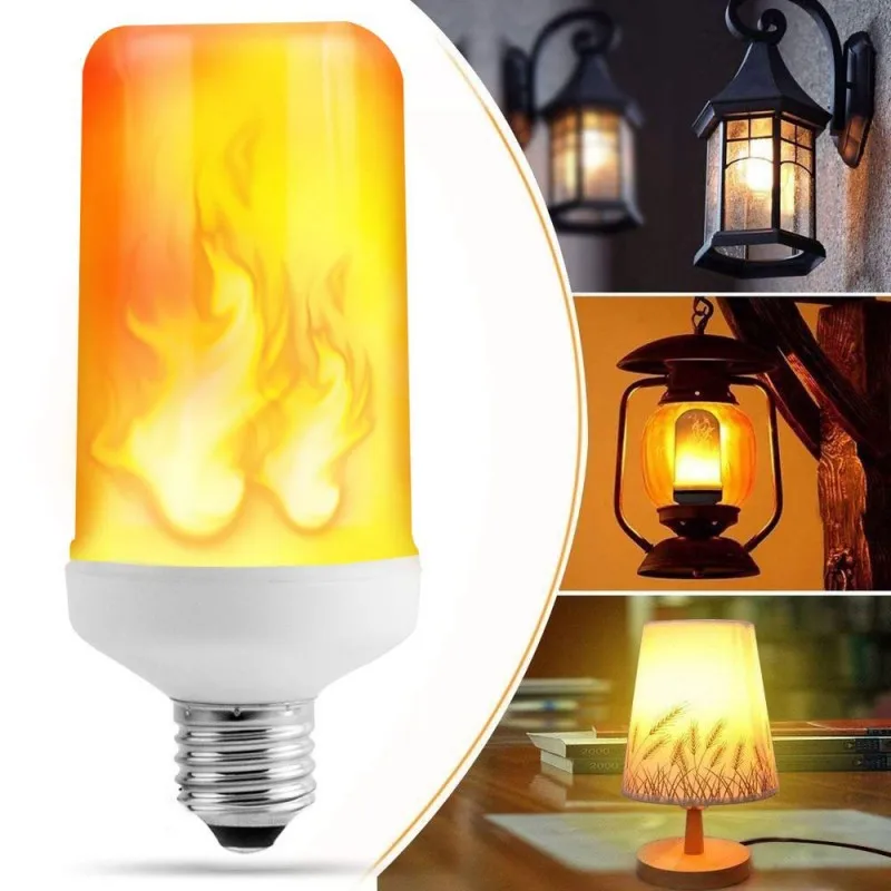 LED Dynamic Flame Effect Light, Creative Corn Bulb, Simulation Effect, Night Light, E27, 4 Modes