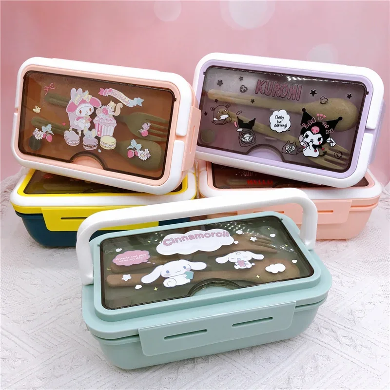 

Sanrio Kawaii Hello Kitty Lunch Box Cinnamoroll Kuromi Girl Cartoon Outdoor Portable 1000ML Portable Fresh Commuting Lunch Box