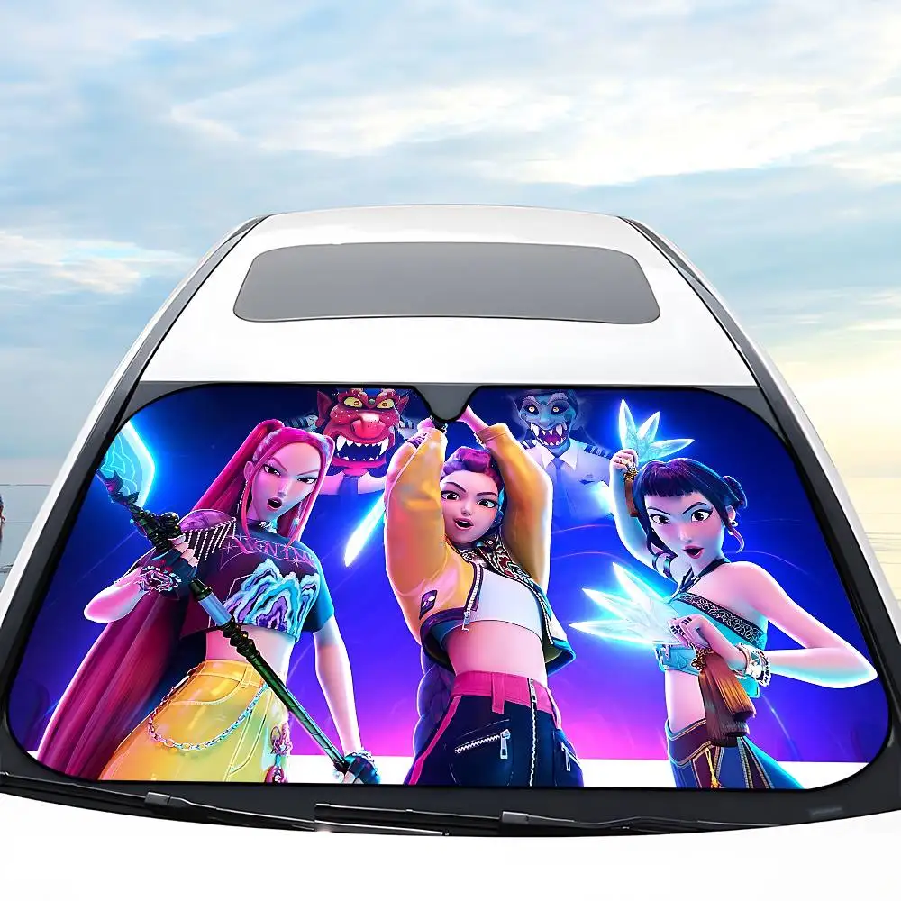 Kpop Demon Anmie H-Hunters الزجاج الأمامي ظلة نافذة السيارة غطاء الزجاج الأمامي الشمس الظل السيارات الشمس قناع سيارة يغطي حماية السيارة
