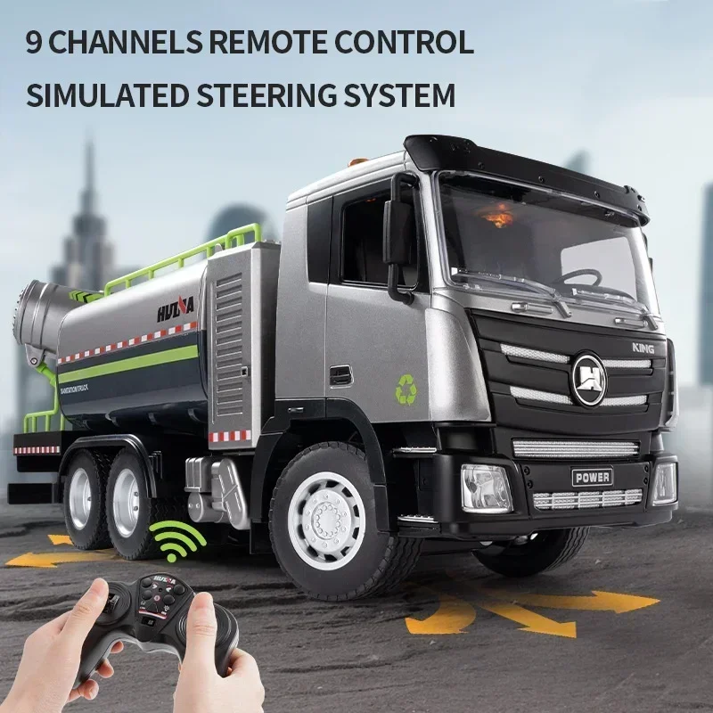 

New Remote Control 1:18 Huina 1316 Simulation Sanitation Truck Sprinkler Nine Channel Cannon Fog Car Model Children's Cool Gift