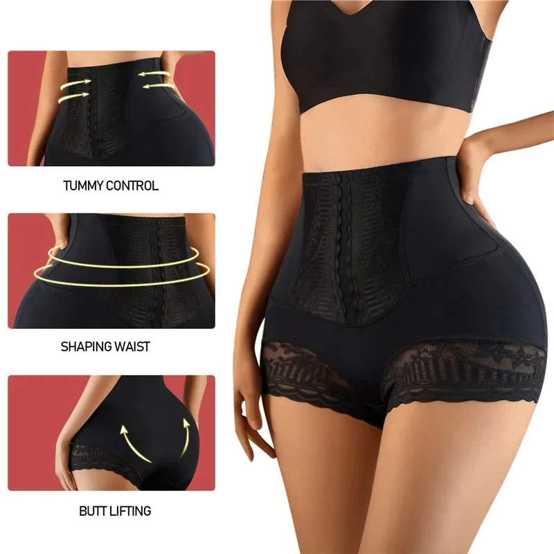 Women High Waist Tummy Control Panties Seamless Shapewear Briefs Lace Slimming Shorts Flat Belly Shaping Postpartum Underwear