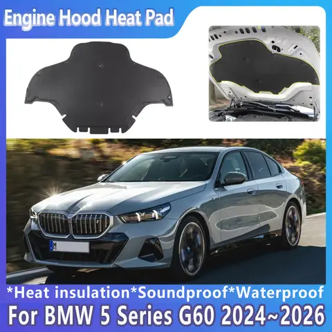 BMW 5 시리즈 G60 i5 세단 2024 2025 2026 차량 엔진 열 차단 매트 방음 프론트 후드 사운드 패드 코튼 액세서리