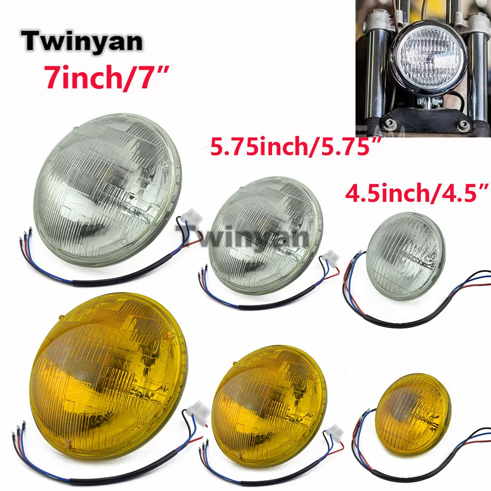 

4.5" 5.75" 7" Sealed Beam Lamp Glass Lens Motorcycle Old School Headlight Headlight Halogen Headlamp Hi/Low Beam Light Bulb