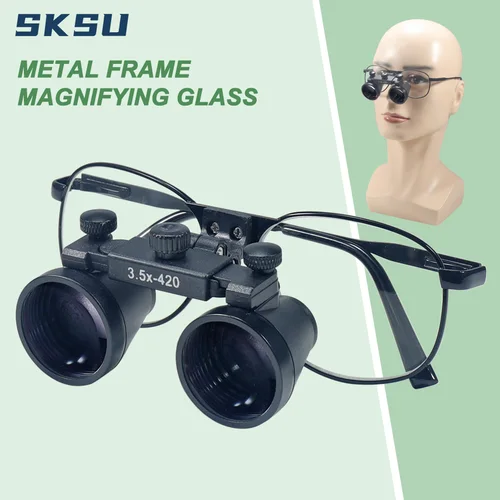 Imagen 1 del producto Lupa Dental laboratorio Dental lupa médica lupa Dental dentistas 2,5 3,5x420mm marco de Metal para gafas caja de tela