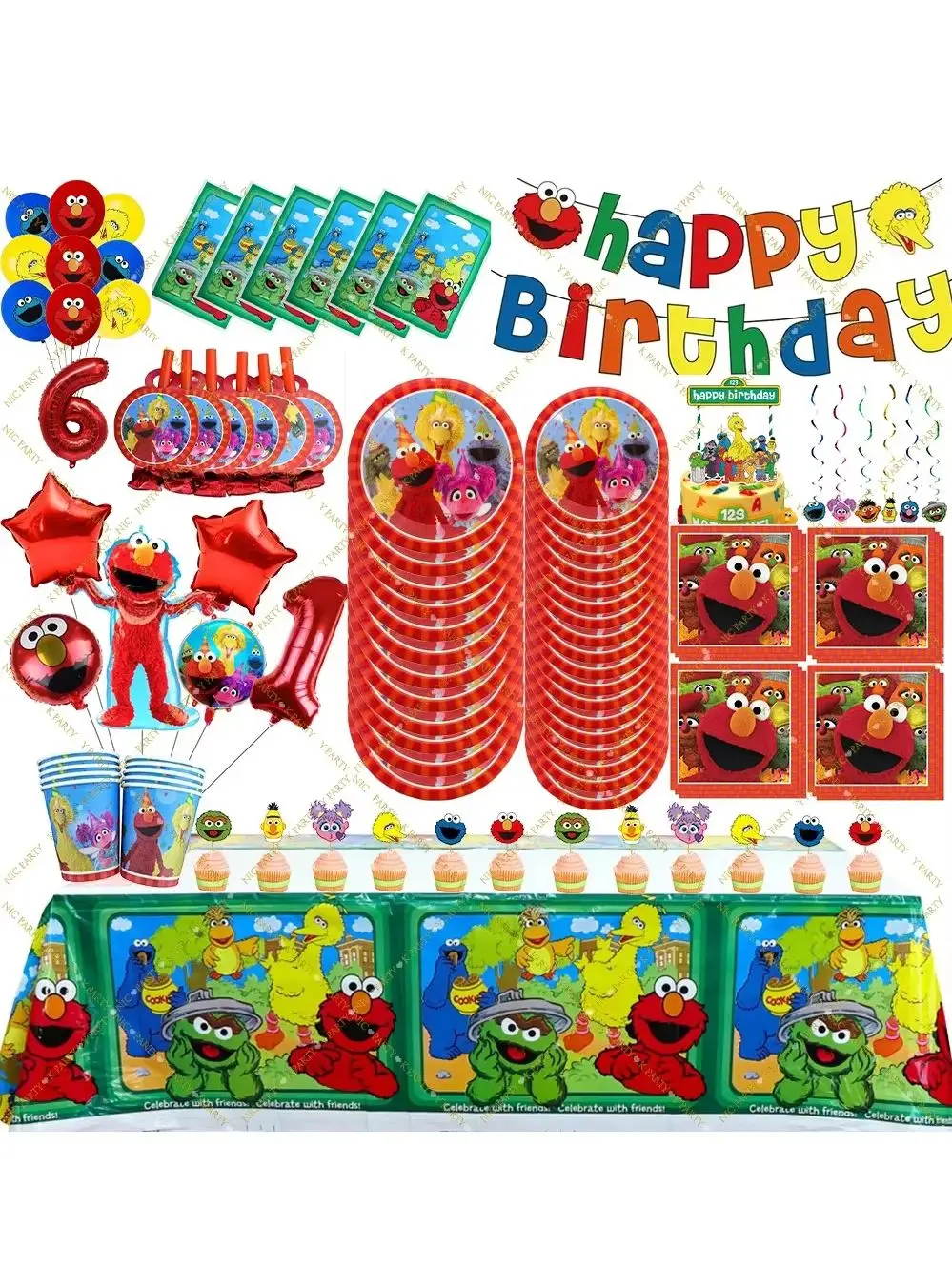 Geburtstagsballon-Partydekoration, Sesamstraßen-Thema, Teller, Kuchenaufsätze, Banner für Kindergeburtstag, Partyzubehör, Babyparty – Detail 28