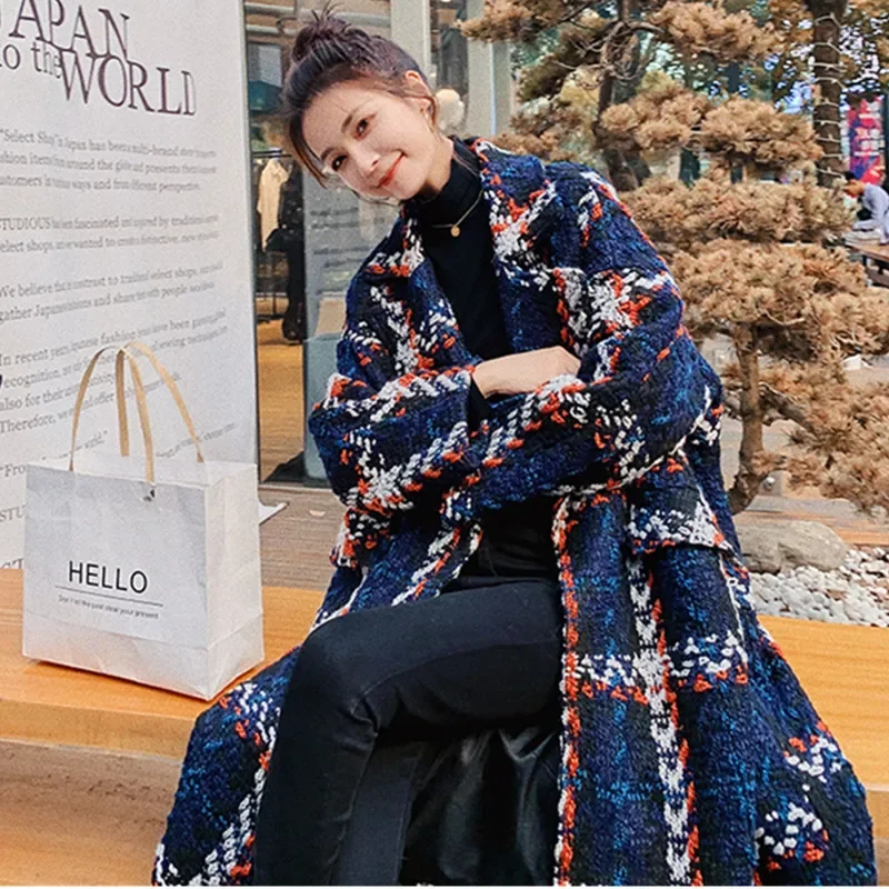 سترة صوف متقلب جديدة لشتاء 2026 للنساء الطبعة الكورية تصميم على الموضة معاطف خشنة مُزينة بالزهور معطف طويل للسيدات #4