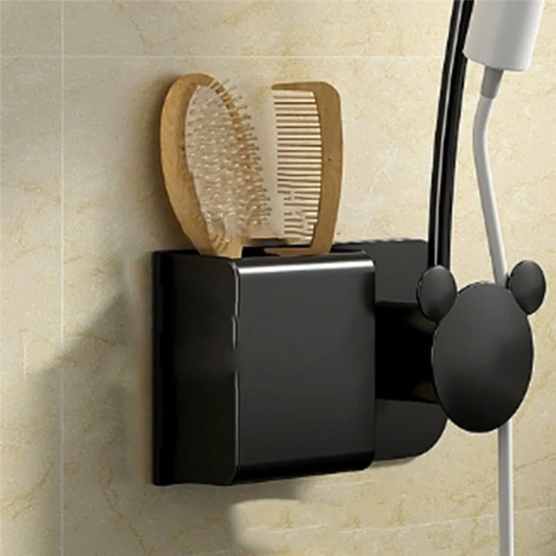 

A98E-Универсальный настенный органайзер для ванной комнаты со встроенным держателем для фена, крепление без дрели