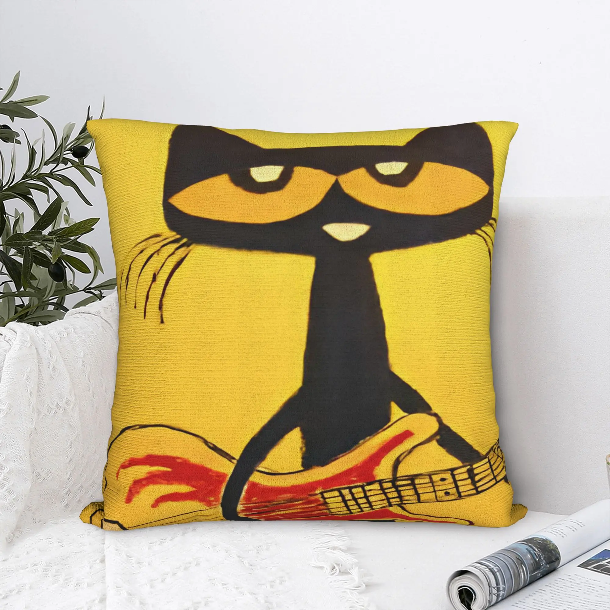 Pete the Cat  Square Pillow Case Cool Kitten Cushion Covers Creative Zipper Decorative Pillowcase for Seat 45x45cm