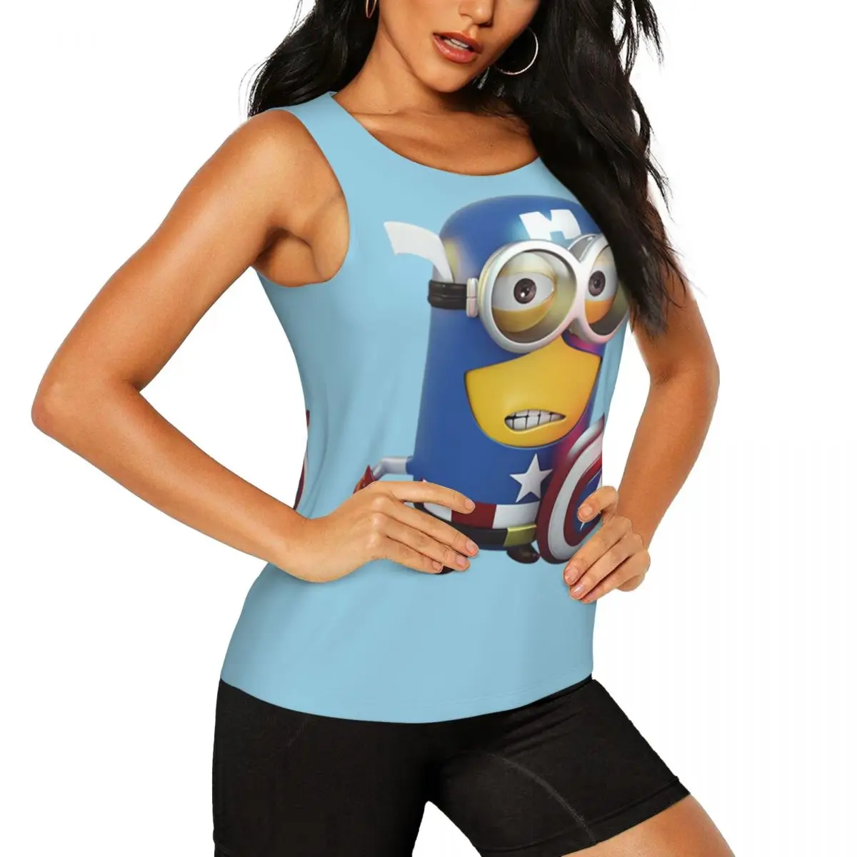 Custom Women's Minion Cartoon Captain Shield Workout Yoga Shirt Sleeveless Athletic Running Tank Tops