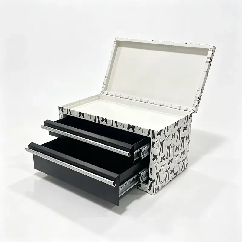 Portable Iron Tool Box with 2 Drawers Bow Pattern Storage Case for Nail Art Craft Hardware Maorong Organizer Durable Metal