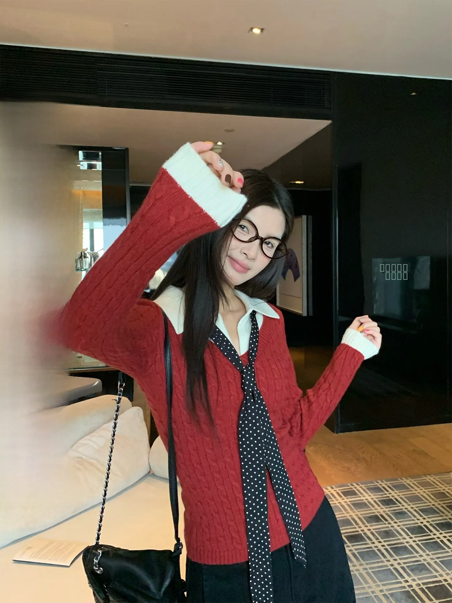 

Autumn Winter Women's Loose Thin Knitted Sweater Fake Two-Piece Inner Wear Top V-Ne Long Sve Warm Thermal Base irt