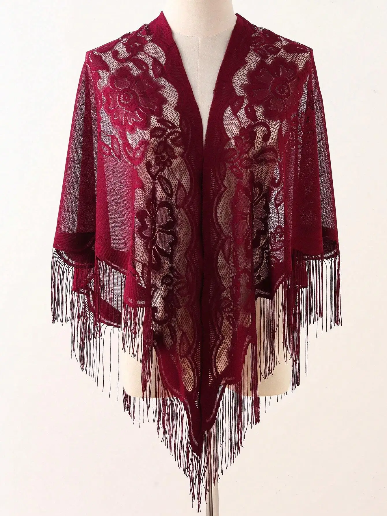 

1pc Women's Hollow Out Fringe Design Lace Party Shawl Scarf Accessories Women Valentine's Day Valentines