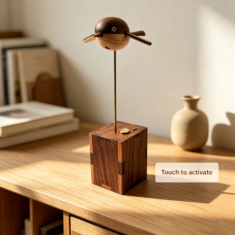 1PCS Handcrafted Wooden Bionic Long-Tailed Tit Bird Automaton Kinetic Art Model | Lifelike Motion Designed