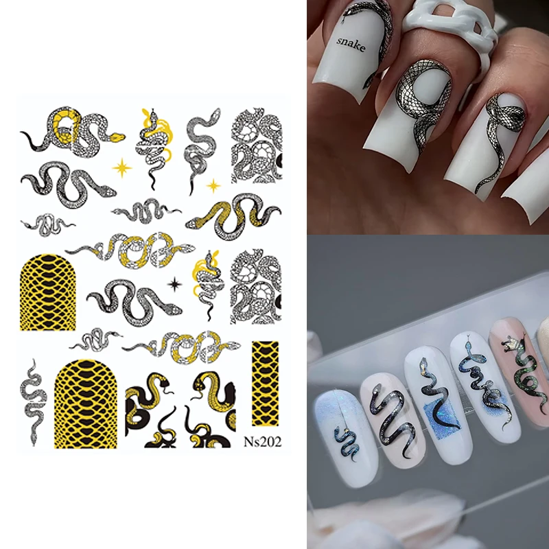 1pcs Animal Image Snake Design French Nail Art Stickers Self-Adhesive ail Tips Guides for DIY Decoration Stencil Tools