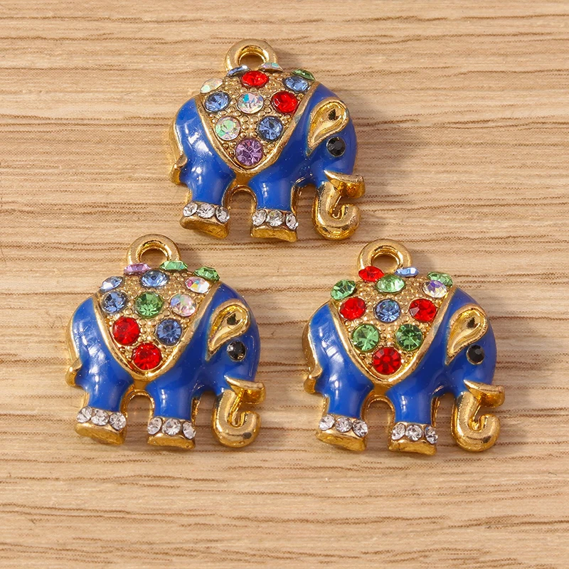 10 Stück 15x18mm Niedliche Emaille-Tieranhänger Bunte Kristall-Elefanten-Anhänger für Schmuckherstellung Ohrringe Halskette DIY Geschenke – Detail 6