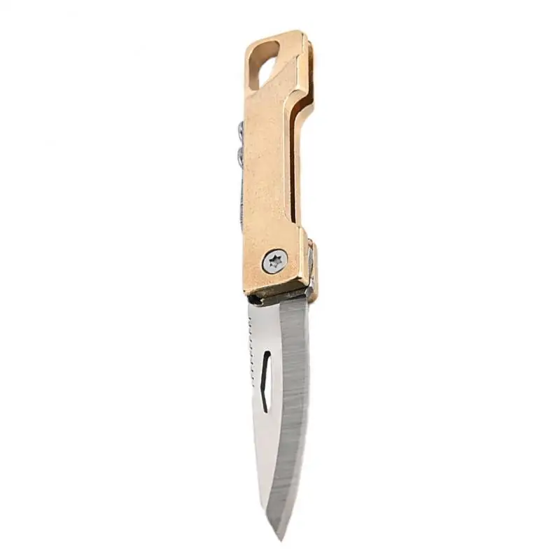 Mini Brass Folding Knife Keychain Stainless Steel Pocket Knives Small Utility Craft Wrapping Box Paper Envelope Cutter