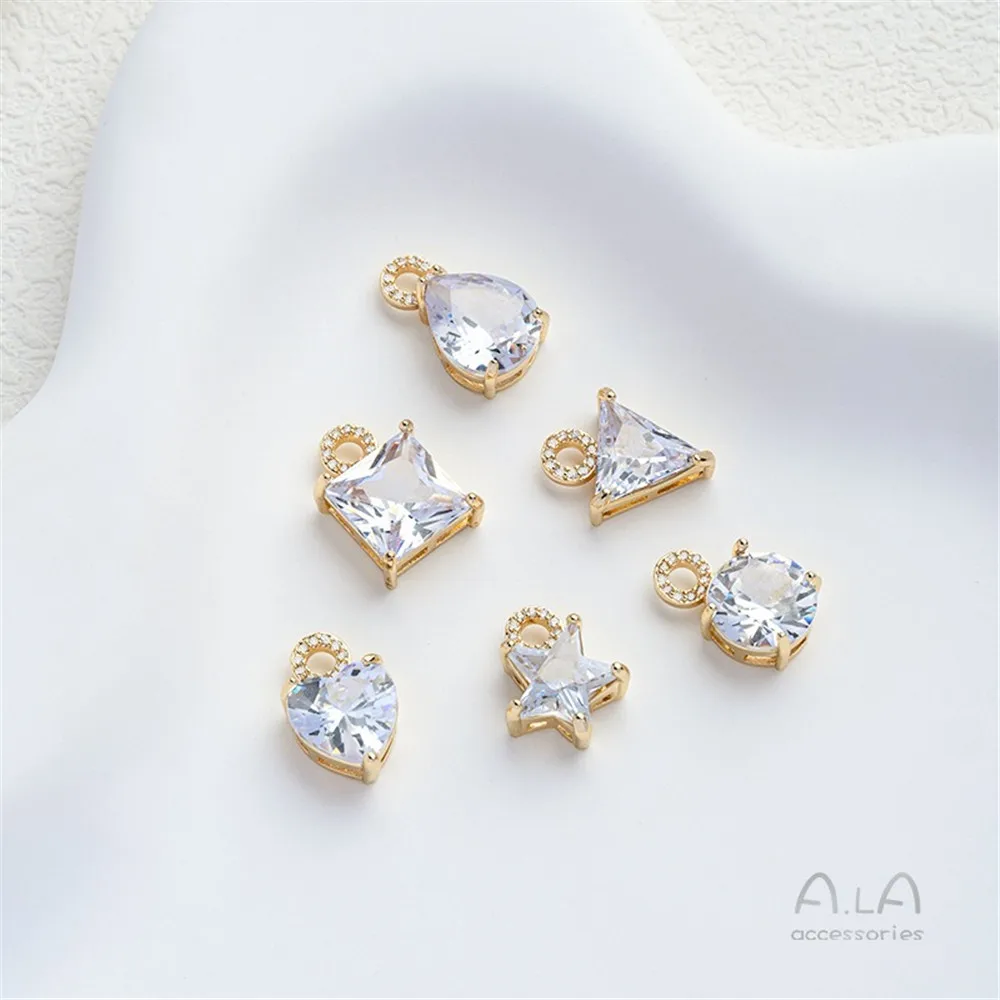 

Inlaid Geometric Zircon 14K Gold Pentagram Heart-shaped Water Drop Pendant DIY Bracelet Necklace Earrings Charm Pendant