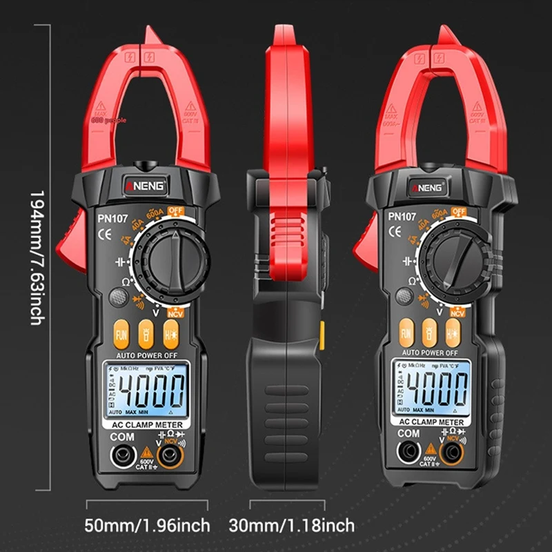 ANENG PN107 الرقمية المشبك متر التيار المتناوب/تيار مستمر الجهد صحيح RMS المتعدد 600A اختبار التيار NCV التعريفي أومر أدوات الأسود والأصفر