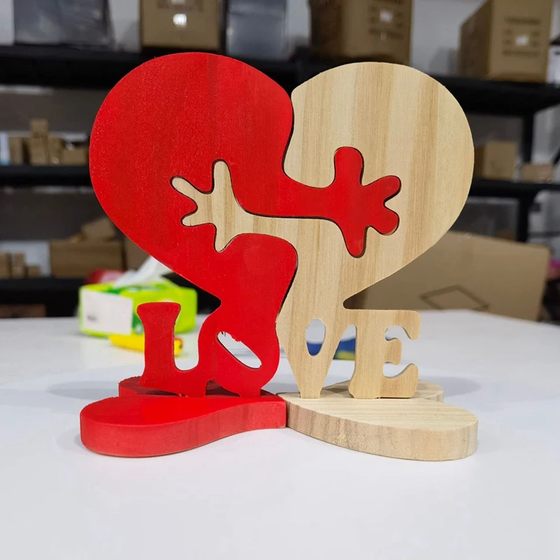 Bloco De Escultura De Madeira Para Decoração, Puzzle De Amor, Ornamento Decorativo, 1 pc