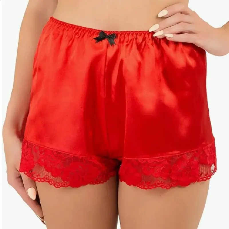 Red Boxer Shorts with Black Bow Embellishments  Elastic and Elastic Waistline Can Be Customized in Multiple Colors