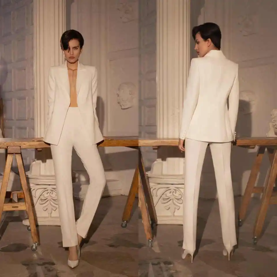 Women 2 Piece Pants Suit Peak Lapel Blazer Straight Leg Trousers Formal Business Cocktail Outfit Vestido De Fiesta Customized