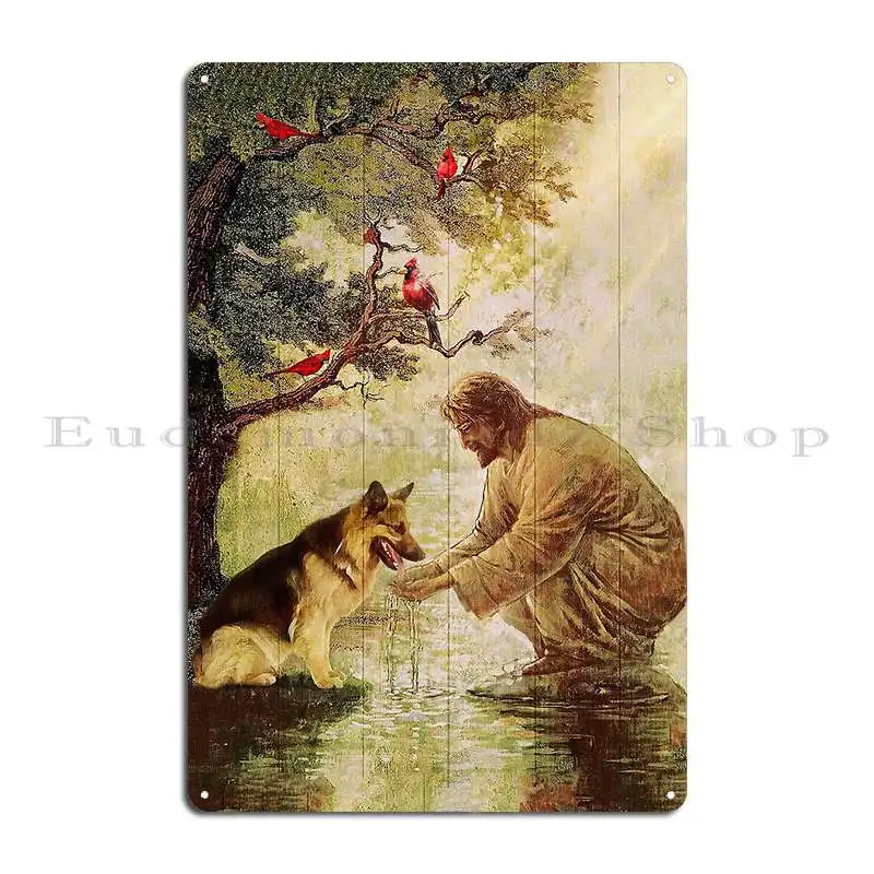 Jesus And German Shepherd Metal Sign Pub Mural Customize Design Wall Plaque Decoration Tin Sign Poster