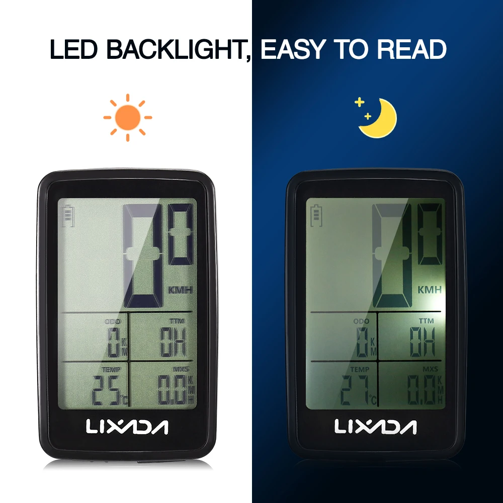 LIXADA Wireless Bike Speedometer Backlight USB Rechargeable Bike Cycling Computer Bicycle Speed Meter Odometer Bicycle Computer