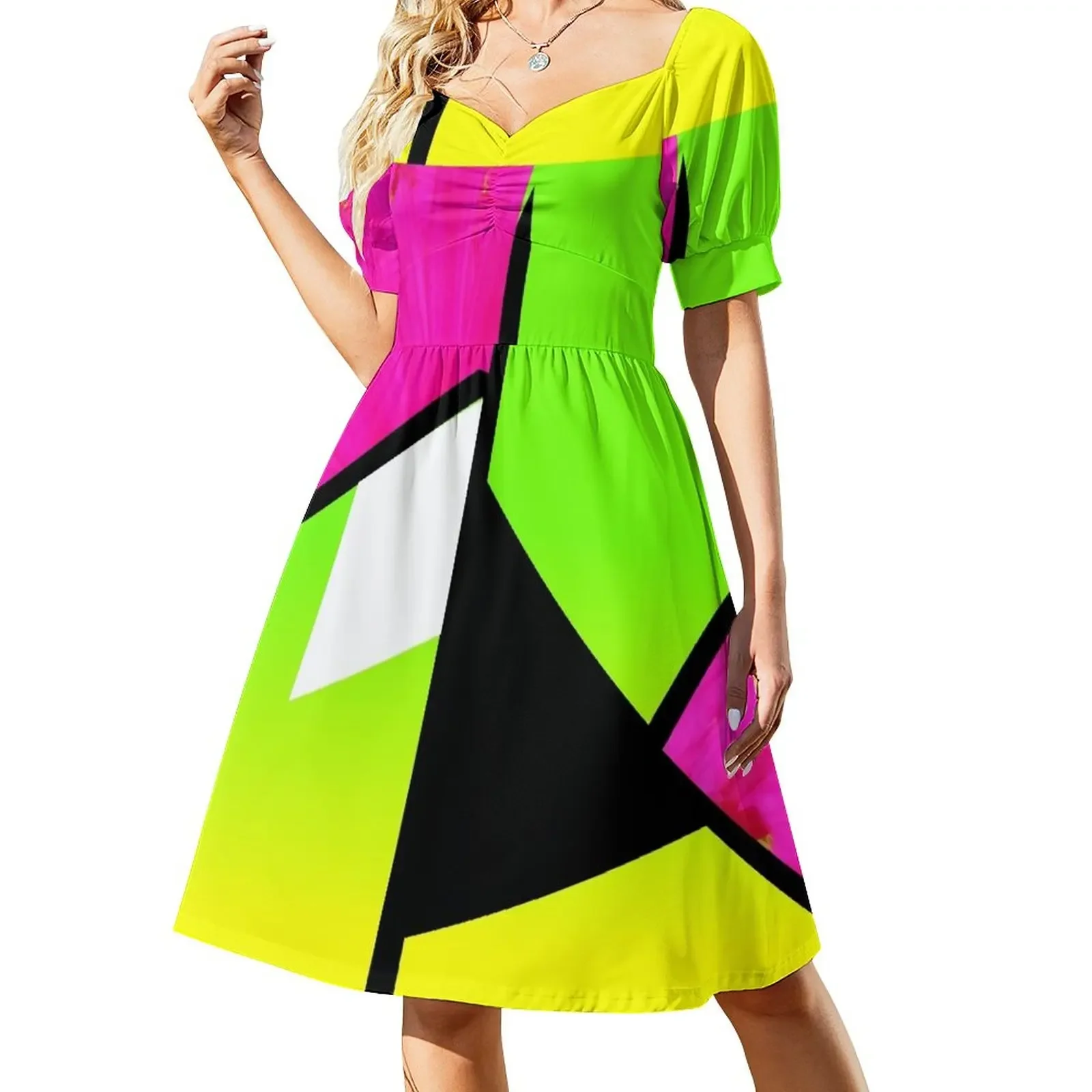 

Neon Color Blocking Sleeveless Dress summer dresses ladies 2024 women's summer dress 2024 luxury woman evening dress