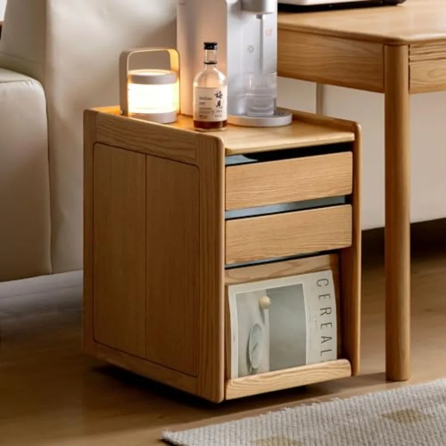 

Side Table with Wheels, Rolling Side Table with Storage, Narrow Bed End Tables for Bedroom, Living Room, Study Natural, 19.69"