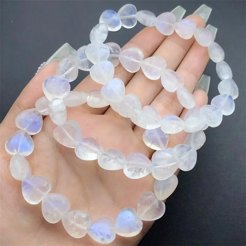 Natural Blue Moon Stone Heart Bracelet Women Healing Gemstone Crystal Strand Bangles Lovers Jewelry Gift 1PCS