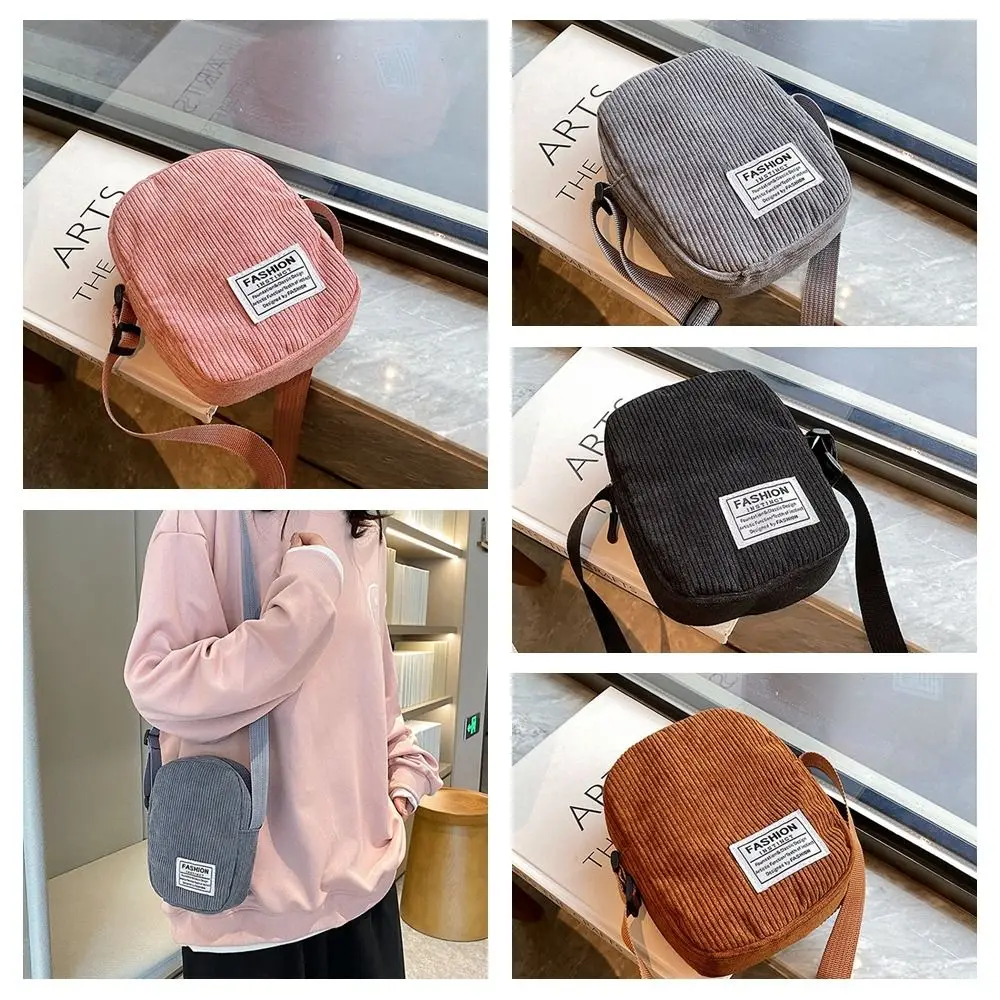 Korean Style Corduroy Crossbody Bag Phone Bags Handbag Letter Shoulder Bags Shopping Purse Cotton Cloth Small Messenger Bag