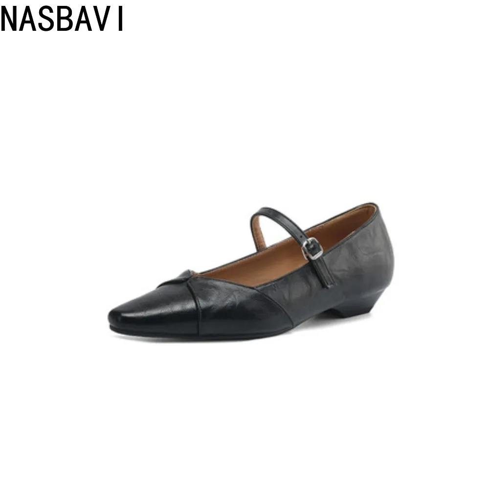 Women Flats French Style Pointed Toe Ballets Woman Simple OL Shoe Spring Autumn Retro Mary Janes Flat Heel Daily Footwear 33-43
