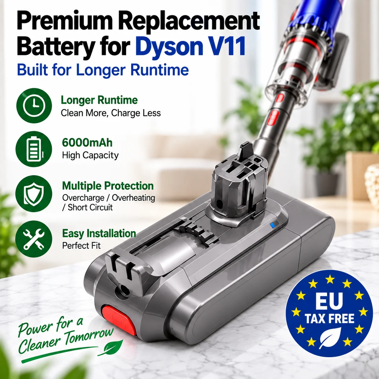 100% kompatibel mit Dyson V11 V15 25,2V 6800mAh Li-Ion Ersatzakku, geeignet für V11 Absolute Extra, Torque Drive Extra, Fluffy Extra, Animal, V15 Detect kabellosen Staubsaugern.