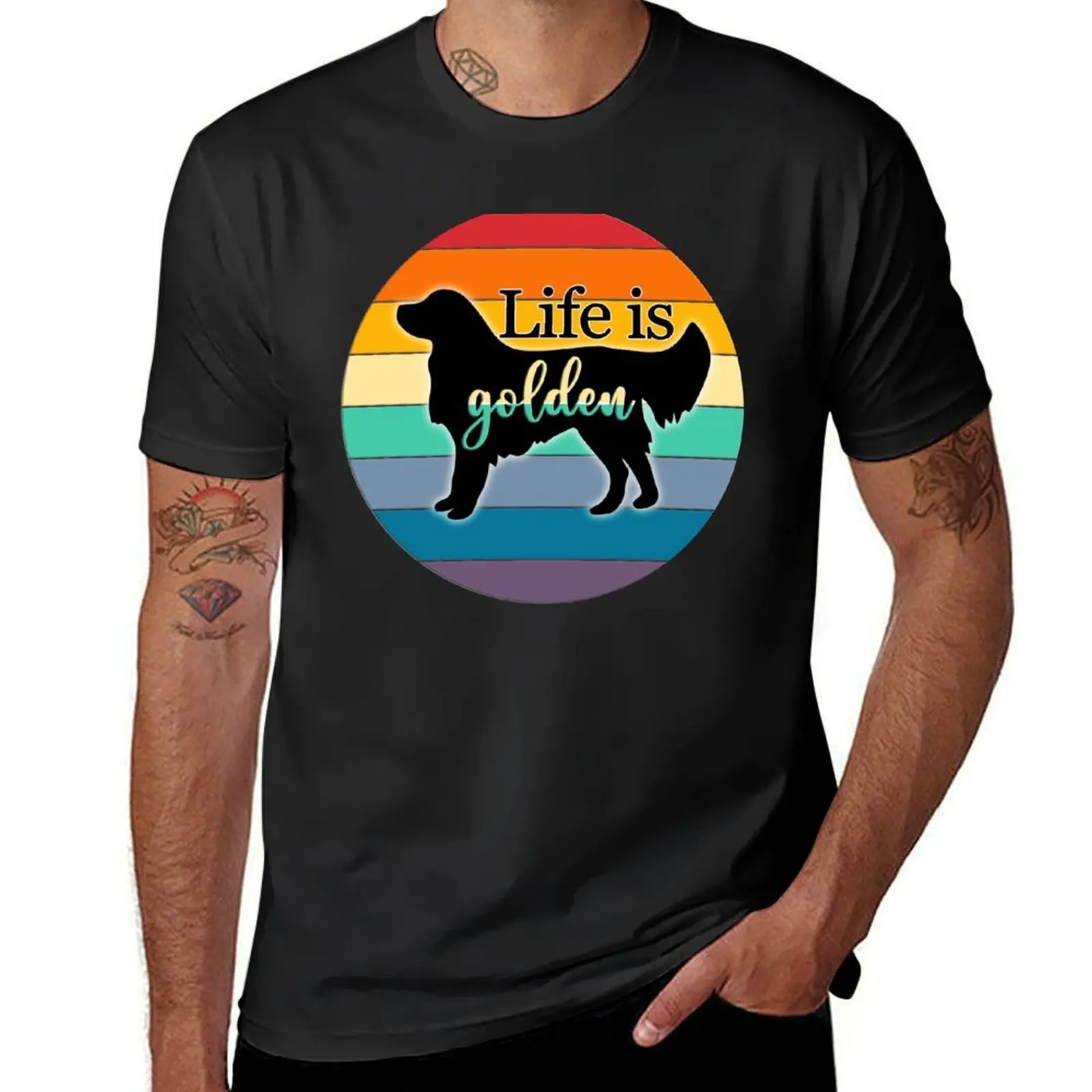 

Golden Vintage Golden Retro Life is Golden Dog T-Shirt vintage graphic tee oversized baggy shirts black t-shirts for men