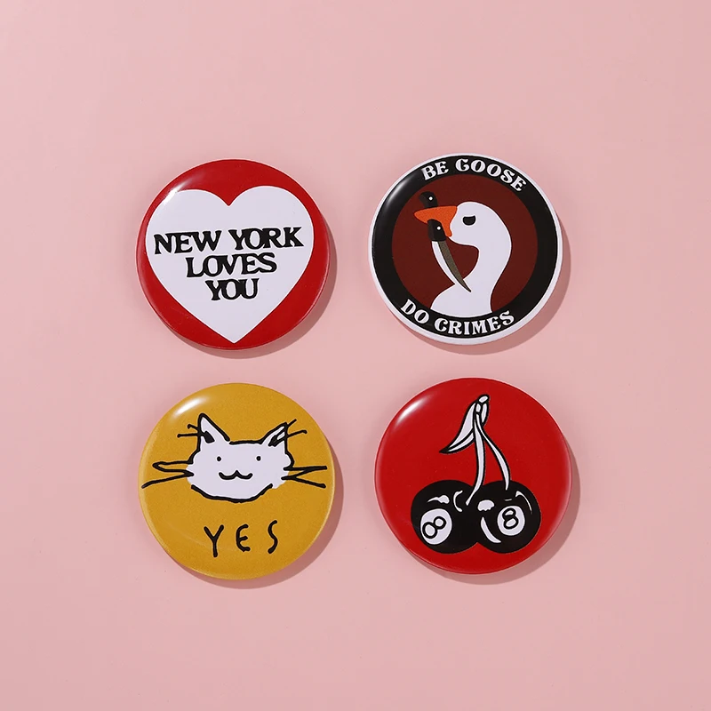 Creative Tinplate Round Pins Love Animal Cat Frog Duck Eye Letter Alloy Brook Badge Punk Women Jewelry Accessories Gift