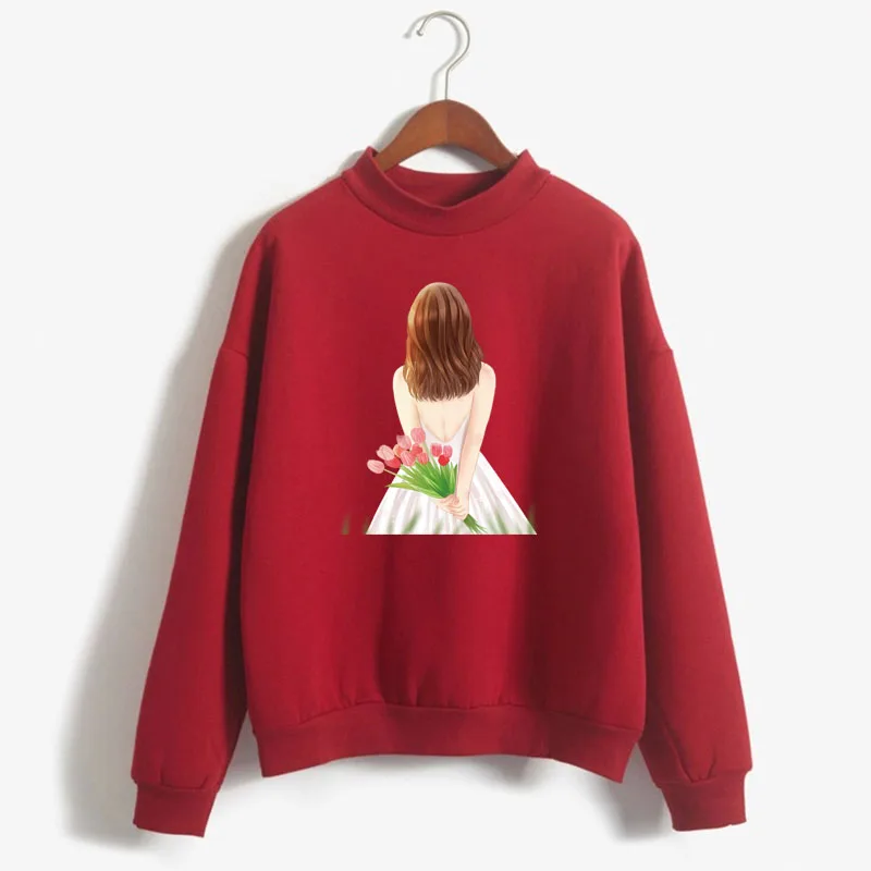 

Fashion girl Print Women Sweatshirt Sweet Korean O-neck Knitted Pullover Thick Autumn Winter Candy Color Lady Clothing