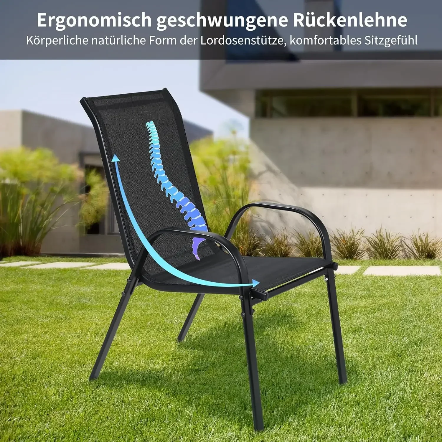 4PCS Garden Chairs Steel-iron+Teslin Fabric Folding High Back Balcony Chair Camping Chair Outdoor Seating Group Load 150kg image 5