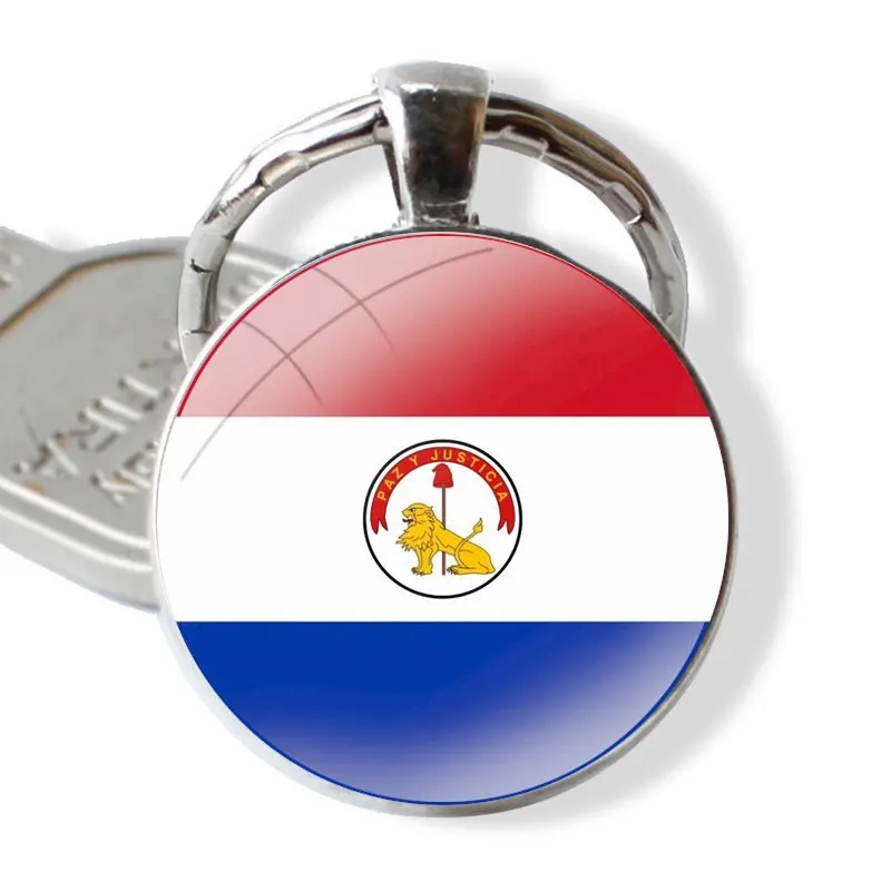 Keychain Handmade Glass Cabochon Key Ring Holder Pendant Key Chains Paraguay national flag