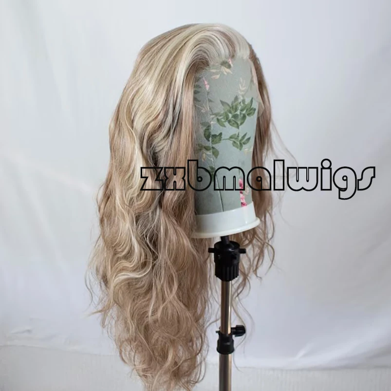 Pretokkelde Diepe Golf Highlight Blonde Synthetische Haar Lace Frontale Pruik Voor Vrouwen Lijmloze Vezel Haar Transparante Kant Pruiken